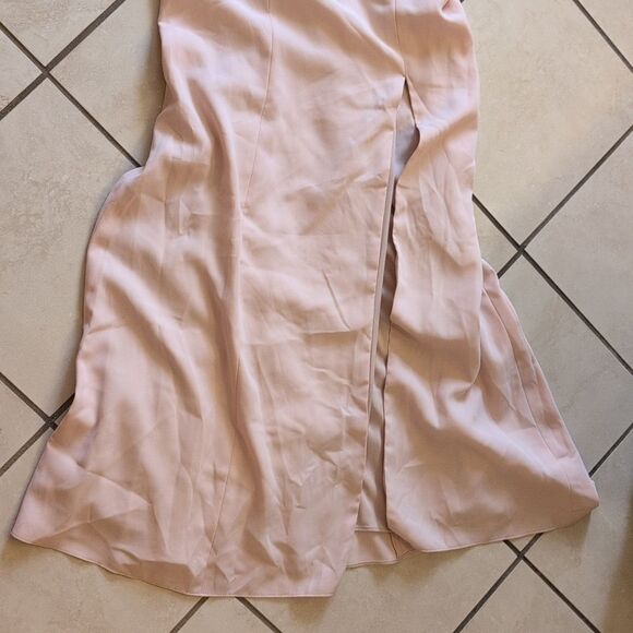 NWT Dessy Collection Off-Shoulder Light Pink Maxi Dress 3012 Cross Back Size 8 - Picture 3 of 15